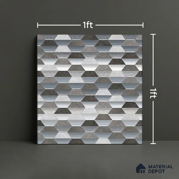 Geometric Wall & Floor Tile TL 07237 F Alpi 8004 GLM (Silver) 1 ft x 1 ft Ceramic Matte Finish - 9 mm  | 2 mm Spacer is Mandatory | Please Expect a Slight Variation of Pattern (Sample)